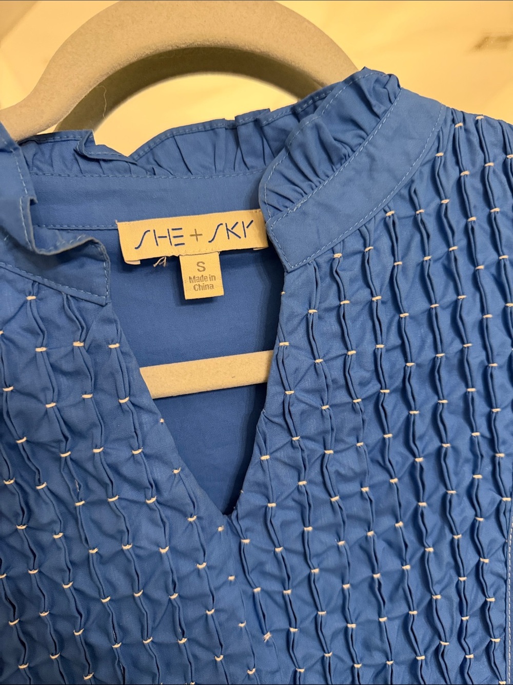 She + Sky Cobalt Smocked Tiered Short Sleeve Dress - Picture 2 of 4